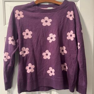 Floral Patterned Women's Sweater - Purple and Pink